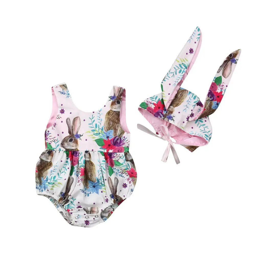 Милый комплект детской одежды для маленьких девочек Пасхальный комбинезон без