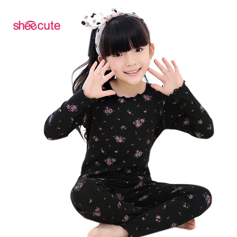 

New Children girls kids Clothing Sets autumn winter cotton floral suits baby sleepwear long sleeve cartoon pajamas