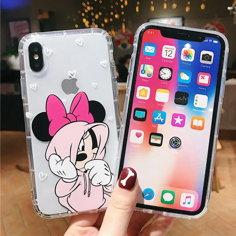 Мягкий чехол для телефона с милым рисунком Микки и Минни для iphone 11Pro XR XS MAX 6 6s 8X7 Plus, прозрачный противоударный чехол из ТПУ для iphone 7 8