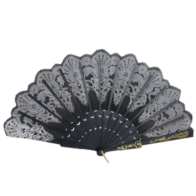 Black Spanish Style Dance Party Wedding Lace Silk Folding Hand Held Flower Fan | Дом и сад