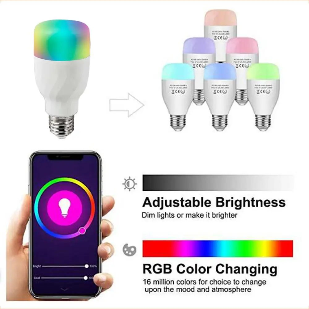 E27 Smart Wifi LED Bulb Colorful Remote Control RGBW Light Lamp for Amazon Alexa Google Home Tuya | Освещение