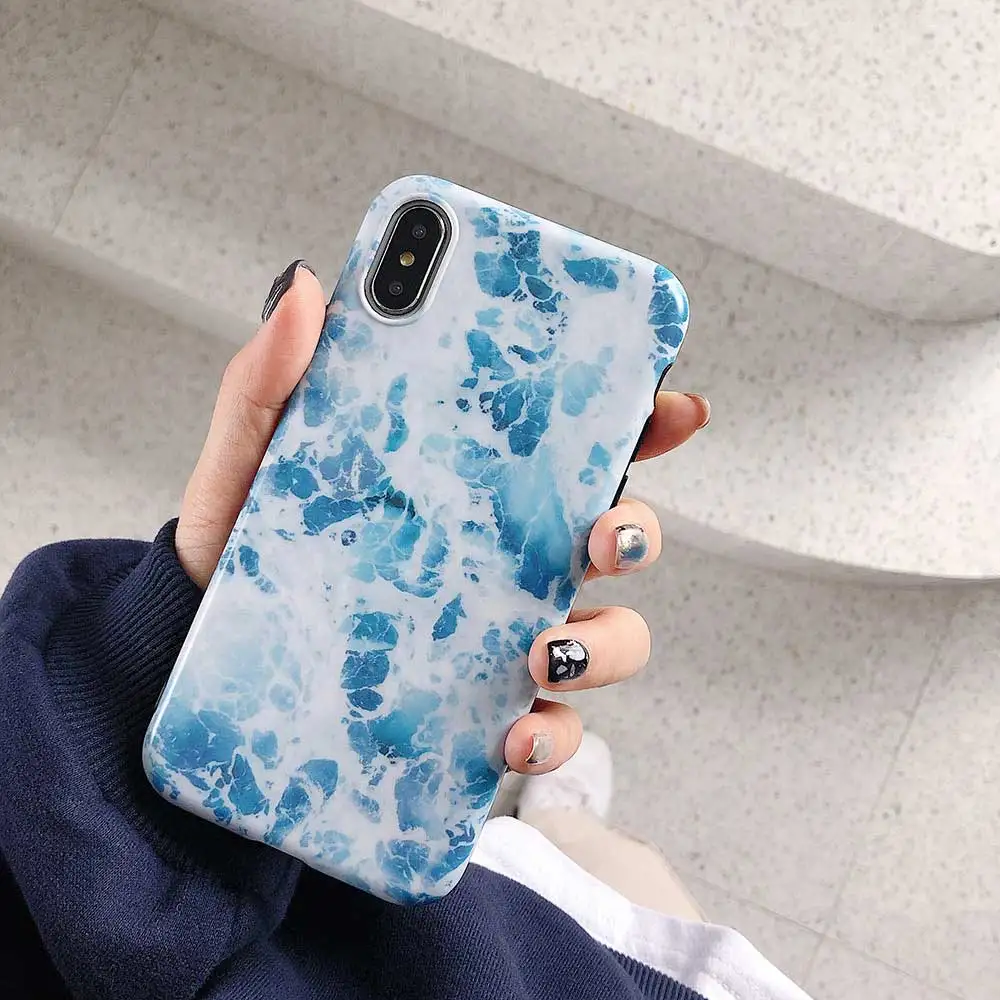 Boucho Light Blue Marble Phone Cases For iphone X Xs Max Xr Shell Luxury IMD Soft Cover 8 7 6 6s Plus Case Capa Coque |