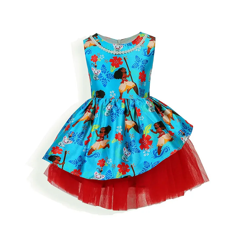 Kids Summer Girls Sleeveless Princess Cartoon Dresses Print Floral Bow Dress Party Prom Wedding Clothes 2 4 6 7 8 9 10 Years |
