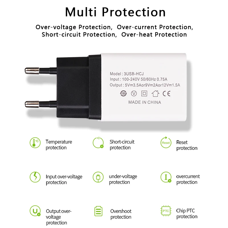 AnkinPro 3 порта USB зарядное устройство 5 В/2.1A Быстрая зарядка для XiaoMi iPhone samsung