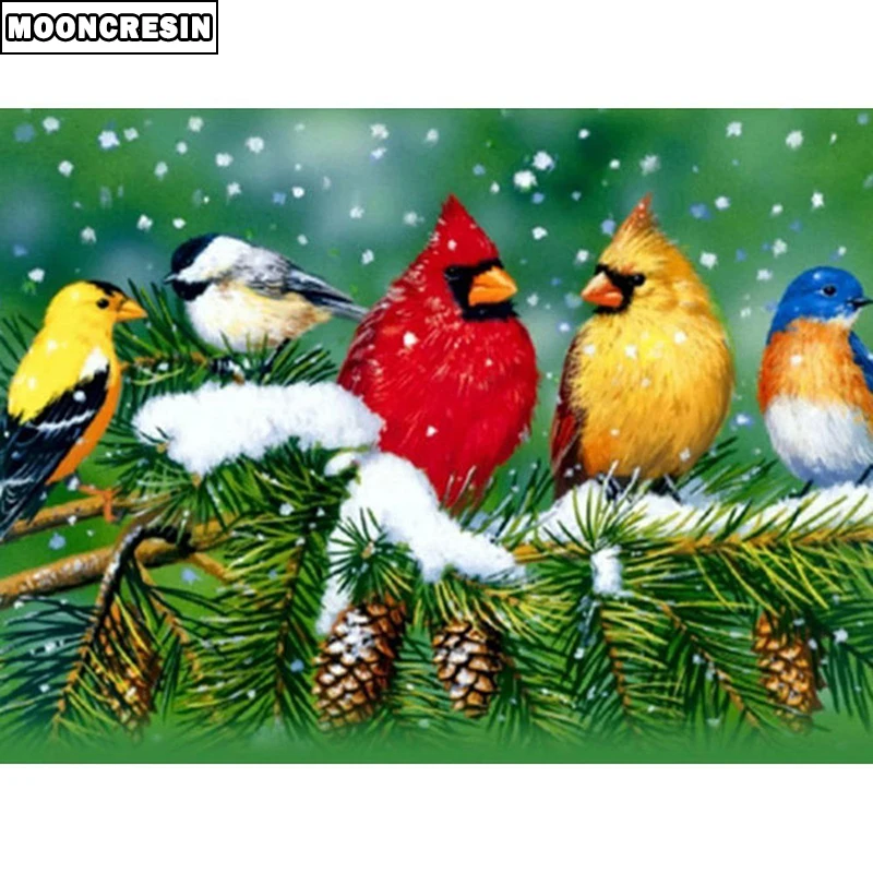 

Needlework 5D Diy Diamond Painting Birds Cross Stitch Diamond Embroidery Full Square Rhinestone Christmas Tree Decorations Gift