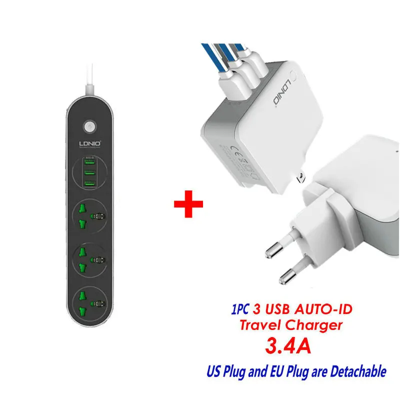3.1A 5V 3 USB Smart Charger AC Converter Sockets 110v 220V Universal Extension Power Adapter With EU US UK Plug Cord Switch - Цвет: W A3303