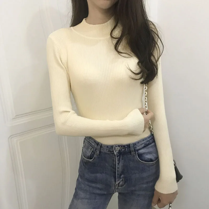 New Glitter Turtleneck Women Pullover Sweater High Elasticity Knitted Ribbed Slim Jumper Autumn Winter Basic Female | Женская одежда
