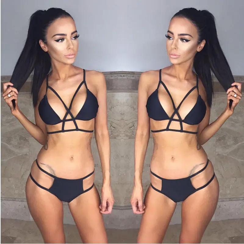 2017 женский летний комплект бикини на бретельках купальник бандажный пляжная