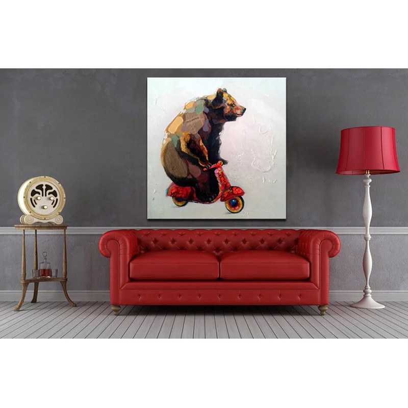 Картины маслом на холсте Ручная роспись милый медведь для езды велосипеде