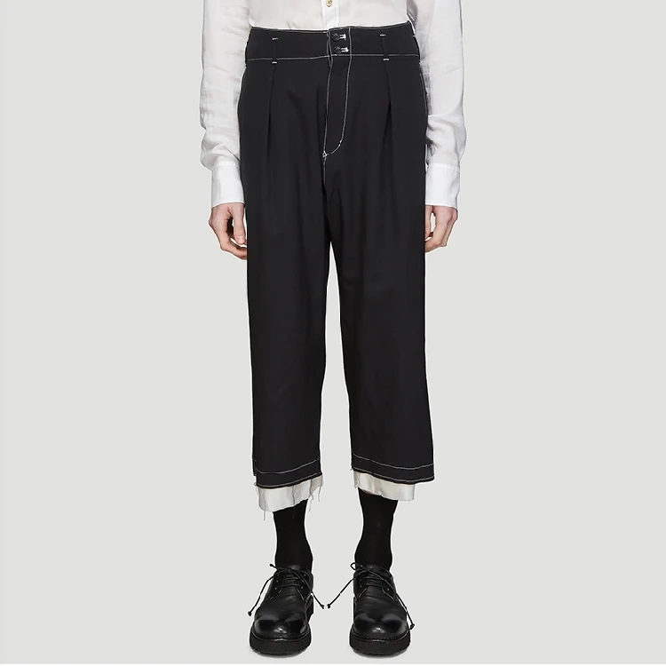

S-6XL!!2019 Men's casual pants wide leg pants culottes loose double pressure line fashion black eighth pants