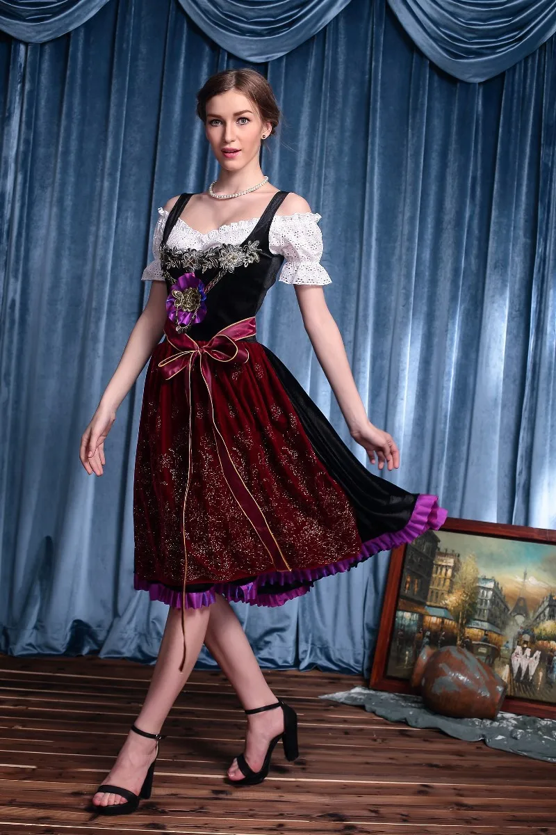 Мода Октоберфест пиво девушка костюм платье горничной Wench Германия Баварская с коротким рукавом нарядное