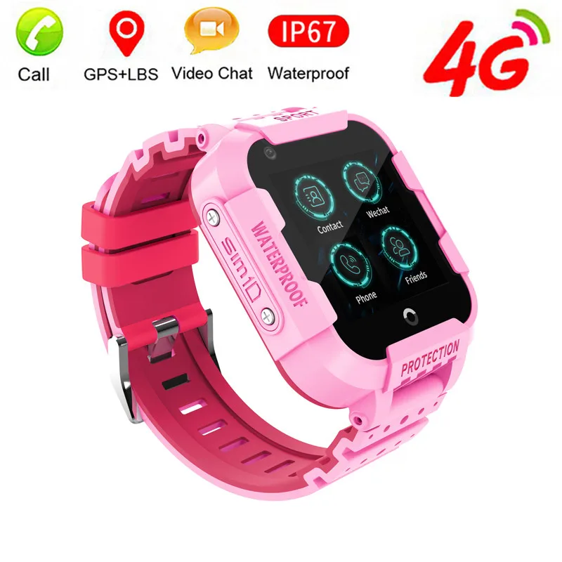 pink 4G GPS Kids Smart Watch GPS Tracker IP67 Waterproof Video Call Camera LBS WIFI Location Smartwatch Clock Kid Gift Watch birthday - Цвет: pink
