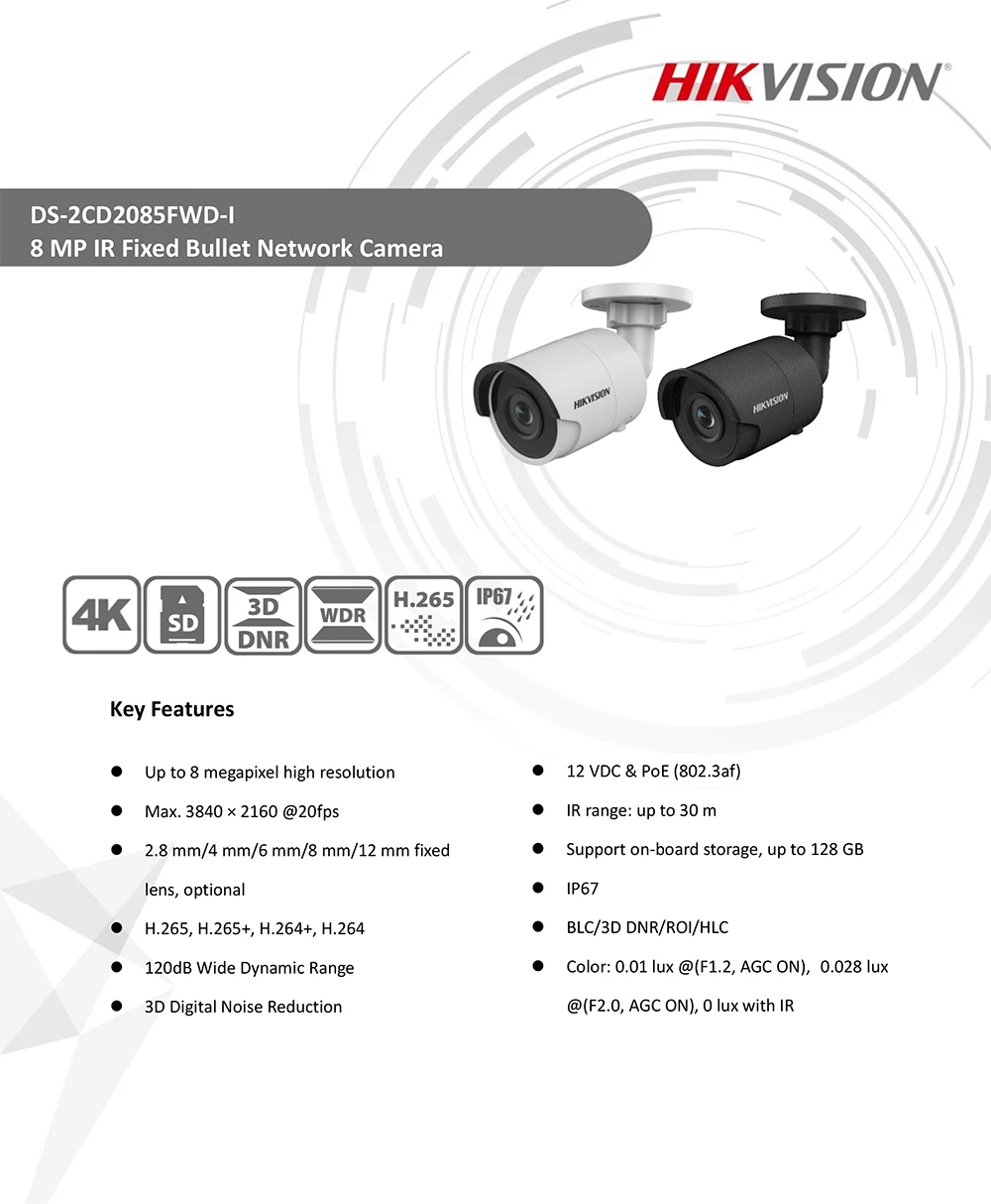 Hikvision 4 канала CCT IP система NVR комплект 8 каналов PoE рекордер DS-7608NI-K2/8 P и 4 штуки 8MP Пуля IP камера DS-2CD2085FWD-I
