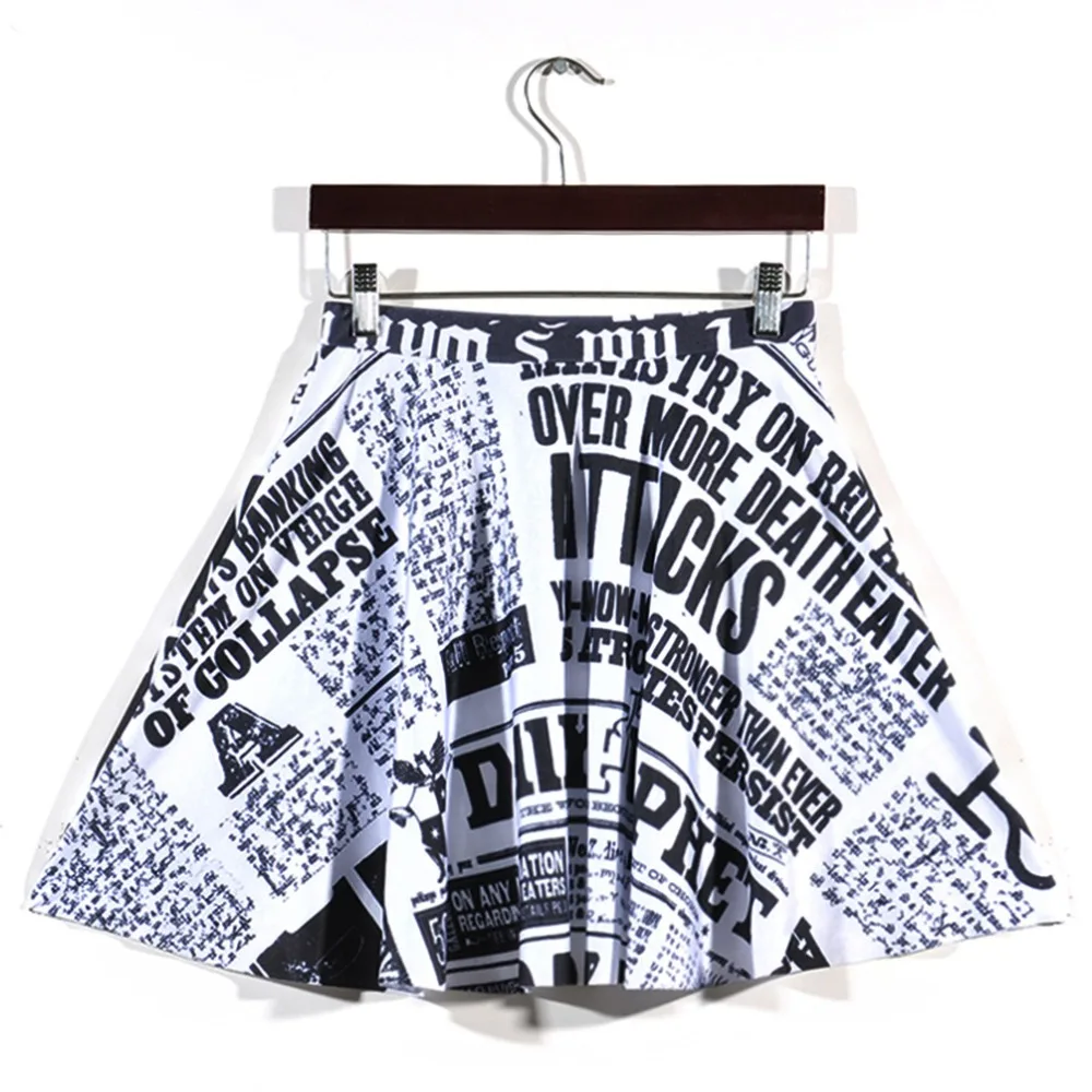 New Spring Elegant Newspaper Print Skirts Women 2017 Elastic High Waist Pleated Mini Skirt Saia | Женская одежда