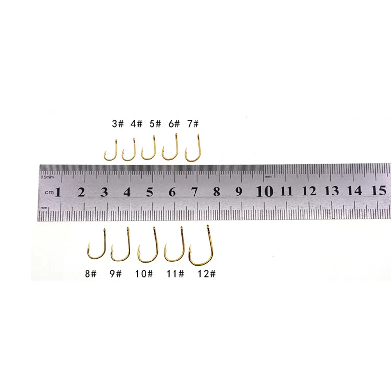 500 шт. Золотые рыболовные крючки с отверстием снасти коробка 3 #-12 #10 размеров из