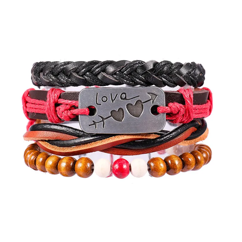Кожаный браслет Homens Pulseira 1 комплект 3/4 шт. мужской многослойный с бусинами для