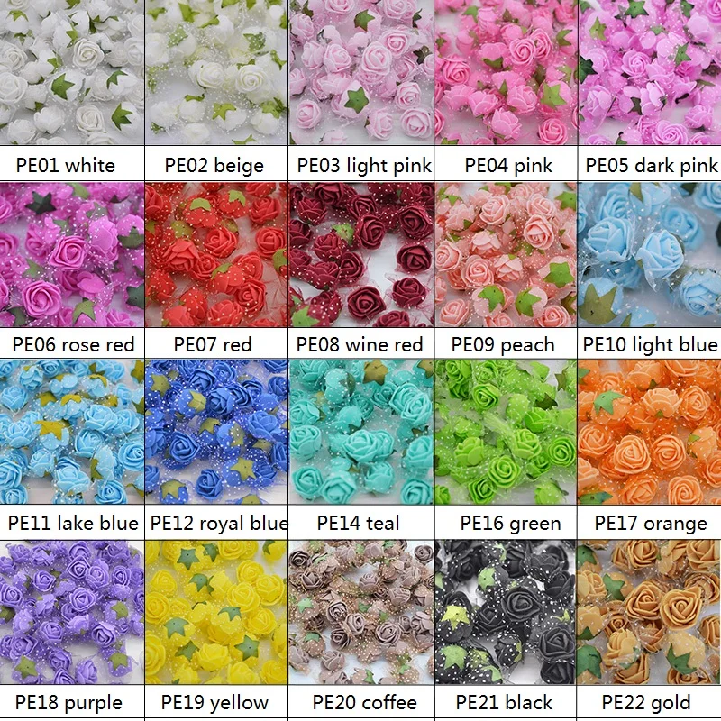 50 шт./лот 2 см мини ПЭ пенопластовая Роза разноцветные искусственные шелковые