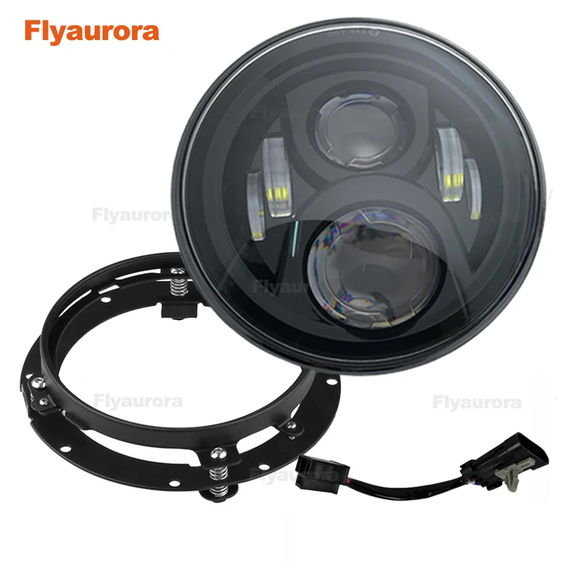 black set 2 Flyaurora 1 шт. передние бамперные фары 60 Вт Автомобильные светодиодные H4 7 дюймов автомобильные аксессуары для Jeep Wrangler Jk suzuki samurai - Цвет: black set 2