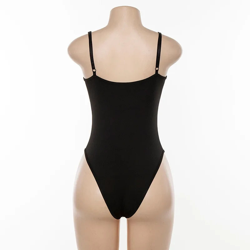 Черное боди на шнуровке с бретельками женская одежда 2019 Цельный Наряд