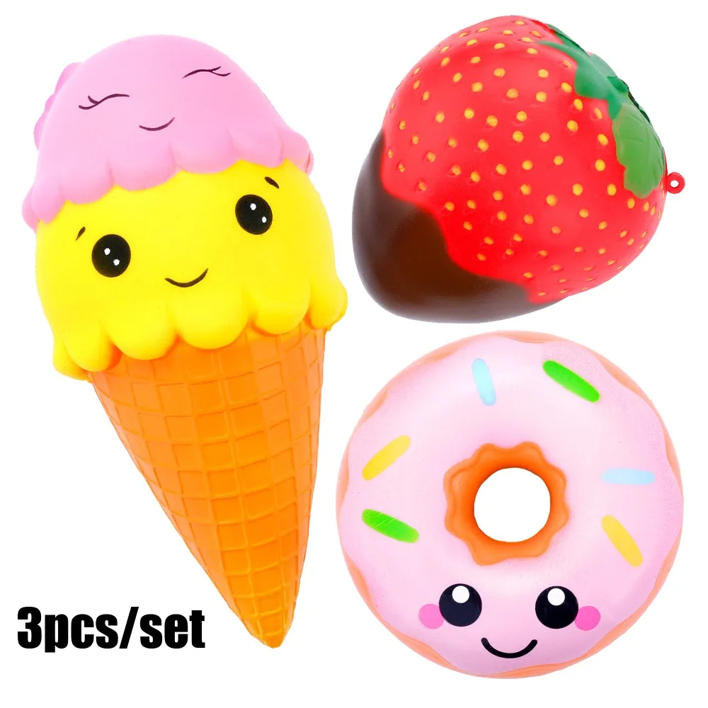 3 шт. Mochi игрушки Мягкий Сжимаемый мороженое милый Набор Клубника медленно