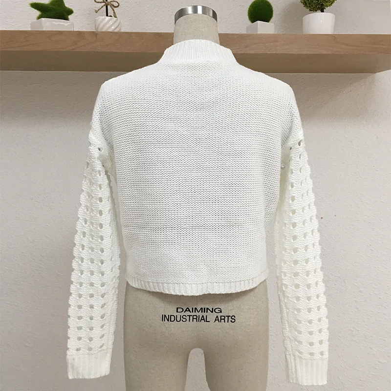Sweater Women Pullover Knitted Hollow Out Pompom Long Sleeve Turtleneck Autumn Winter Casual Sweaters Knitwear Ladies | Женская одежда