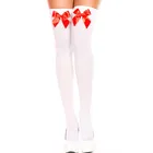 Женские чулки для костюма на Хэллоуин, модные нейлоновые белые, розовые, черные, красные чулки выше колена с бантом, сексуальные чулки до бедра для девушек