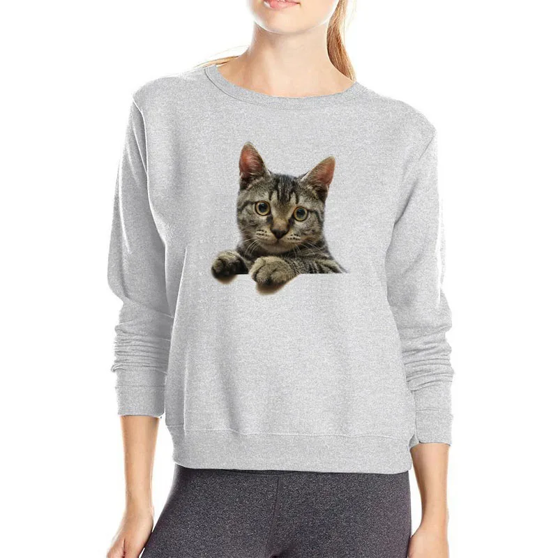 Новое поступление толстовки с 3D принтом кота Женская Весенняя Повседневная