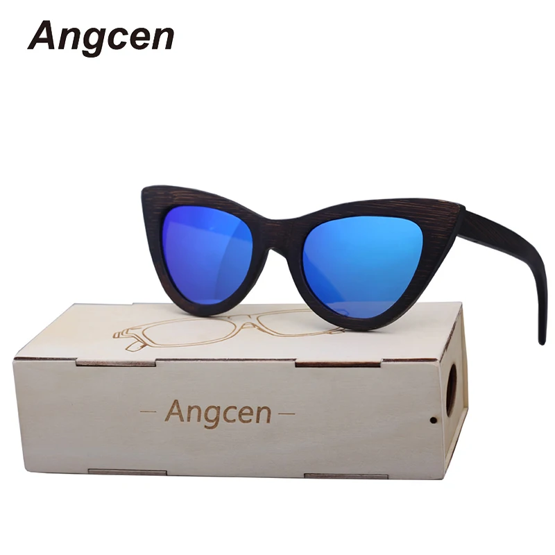 Angcen кошачий глаз деревянные Солнцезащитные очки женские поляризованные линзы