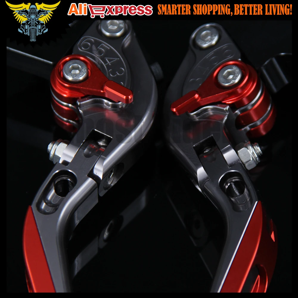 С логотипом красный и титановый CNC Регулируемые рычаги тормозной муфты мотоцикла