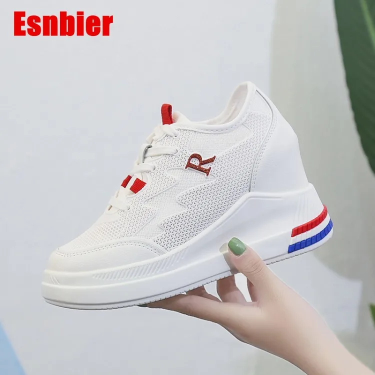 

wedge sneakers women's shoes 2019 New Breathable Mesh Casual Shoes Female Fashion Sneaker Lace Up Leisure Female platform Shoes