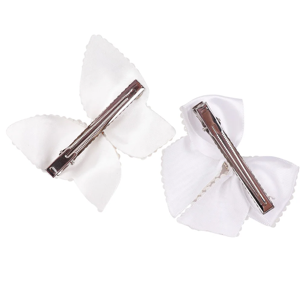 Boutique Lovely White Pearl Hairbow Solid Chic Bowknot With Clips Central Rhinestone Hairbows For Princess Hair Accessories | Аксессуары