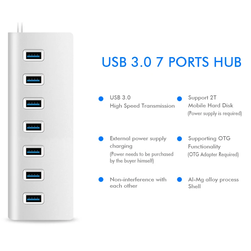 USB 3 0 концентратор алюминий 7 портов HUB высокая скорость 5 Гбит/с несколькими