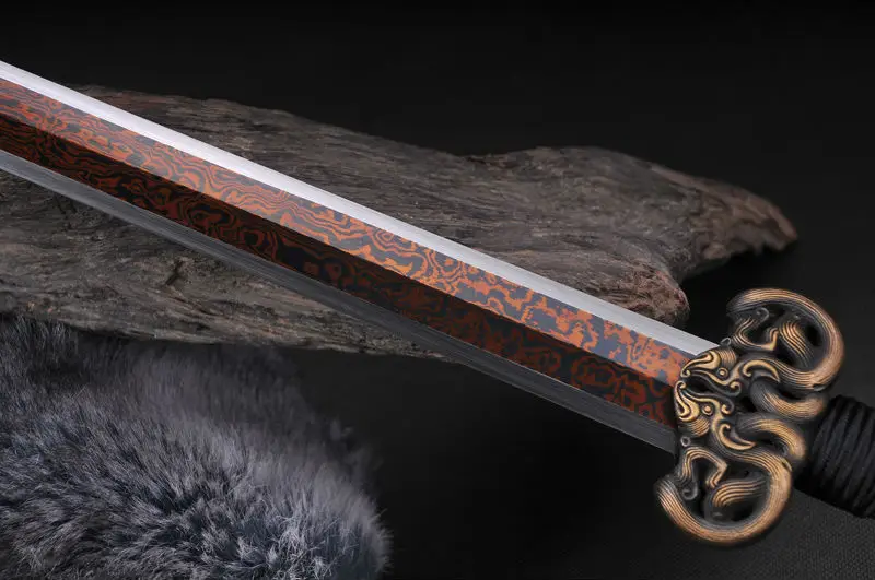 Ретро Китайский меч династии Хань полностью ручной работы дамасский сложенный