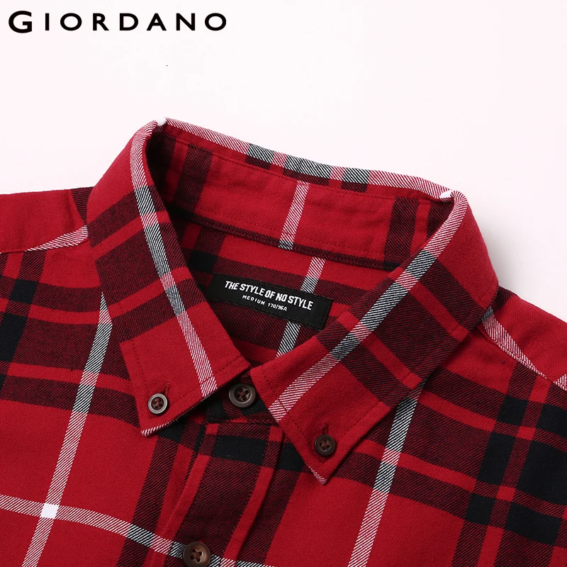 Giordano Men Shirt Flannel 100% Cotton Camisa Masculina Long Sleeve Casual Warm Classic Social Shirts Male | Мужская одежда