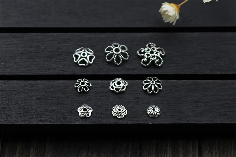Real 925 Sterling Silver Retro Spacers Bead Caps Suit DIY Bracelet Necklace Fine Jewelry Findings Accessories | Украшения и