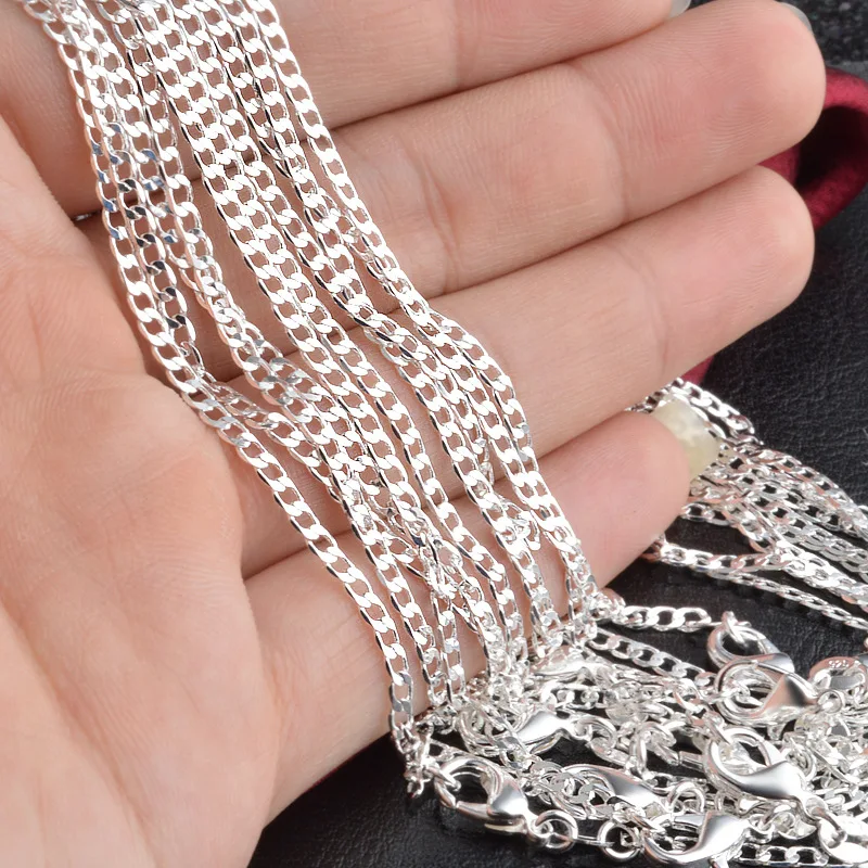 

Wholesale Lots 10pcs/lot 2mm Silver Plated Flat Curb Chain Necklace 16" 18" 20" 24" 26" 28" 30" Wholesale Fashion Necklace Chain