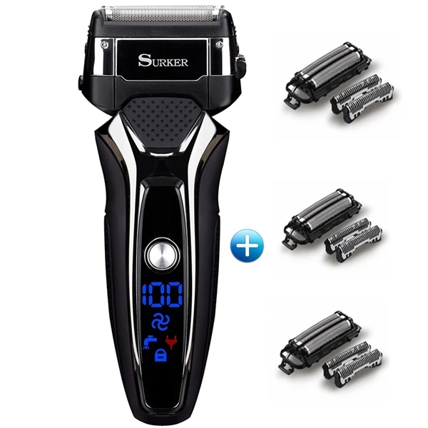 add 3 set blade Профессиональная мужская электробритва для бороды, фольга, электрическая бритва для мужчин, перезаряжаемая машинка для бритья лица, чистящая Бритва для тела, головка USB - Цвет: add 3 set blade