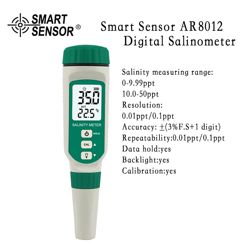 SMART SENSOR AR8012 Salinometer Salinity Tester Pen Food Beverages Drink Salt Content Meter ATC Handheld Seawater Measuring
