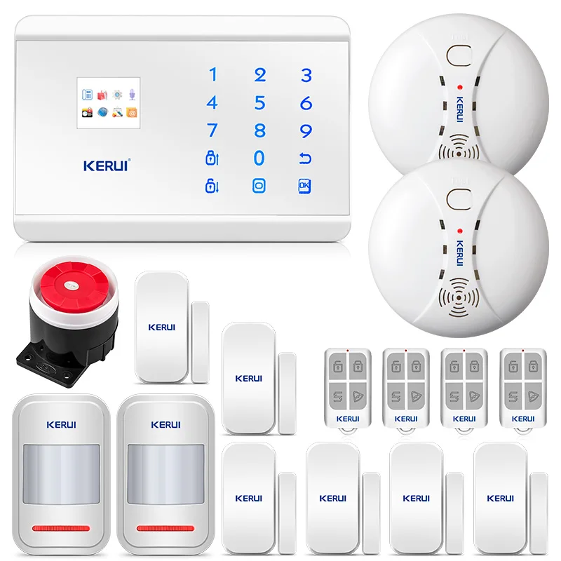 WHITE KERUI 8218G система охранной сигнализации для дома GSM PSTN высокопроизводительный процессор с магнитом на дверь датчик движения дыма детектор и сирена - Цвет: WHITE