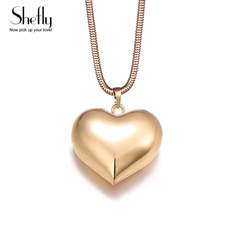 

Big Love Heart Pendant Necklaces KC Gold Color Polished Charm Necklaces & Pendants For Women Jewelry Gifts collier femme 2020