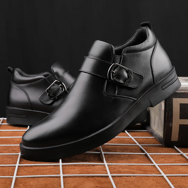 AGUTZM 6629 Autumn Winter Fashion Buckle Soft Comfortable 100% Cow Leather With Warm Plush Men's Ankle Boots Plus Size 35 - 47 | Обувь