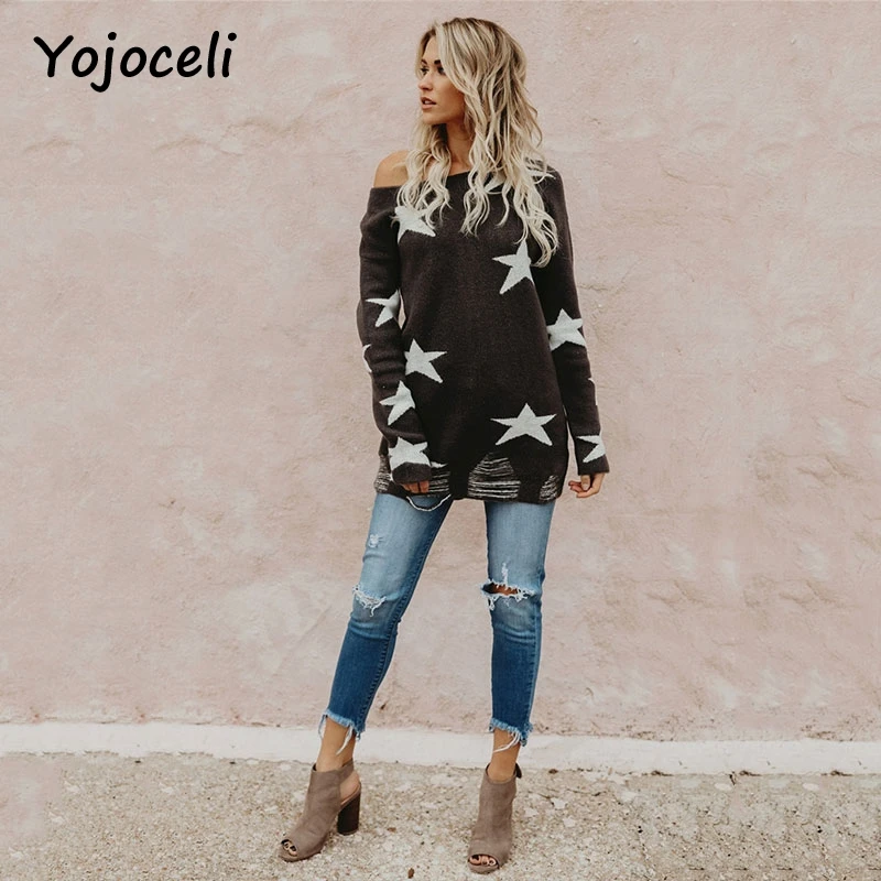 Yojoceli 2018 на осень-зиму Классный свитер Топы Повседневная Звезда Форма вязать