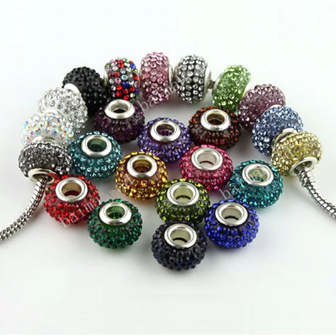 

10PCS/Lot 14*9mm Mixed Color Crystal Rhinestone Charms Beads Fit Bracelet Necklace Fashion Pandora Jewelry Findings