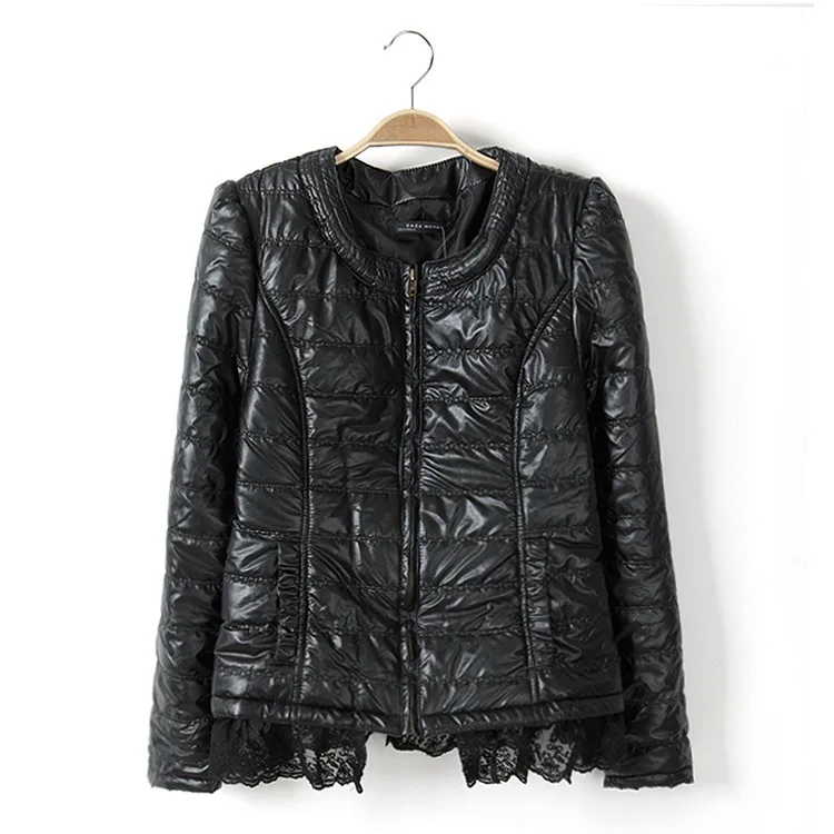 Free shipping Plus size women's winter Korean version imitation small wallet cotton jacket lace leather coat|coat ladies|jacket women plus