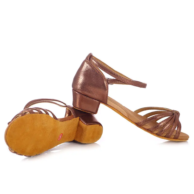 Girls Latin Dance Shoes Children Salsa Tango Ballroom Dancing Shoe Sequin Cloth 3cm Low Heel Performance Women Kid Sandals 24-41