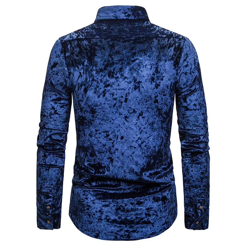 Весна Осень Chemise Homme мужские Рубашки повседневные приталенные Роскошные однотонные бархатные тонкие рубашки с длинным рукавом S-XXL