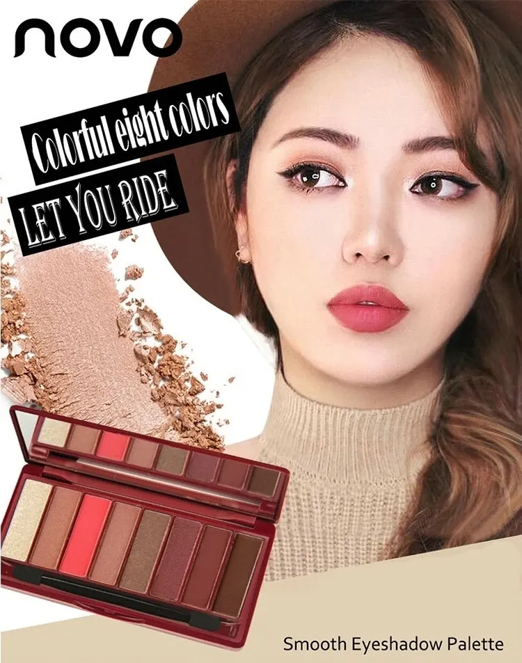 Диск для теней NOVO цветной теплый телесный с сердцем 8 цветов|colorful eye shadow palette|shadow