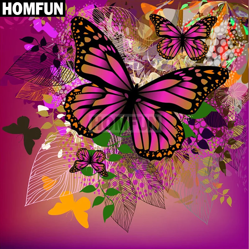 Алмазная живопись HOMFUN A02274 бабочки и цветы вышивка крестиком из