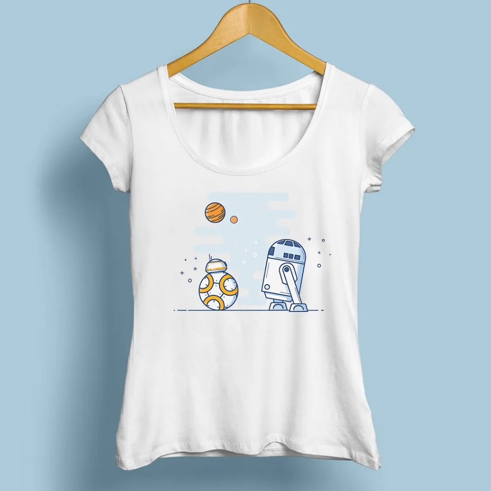 Милый BB8 смешные футболки femme JOLLYPEACH новая белая Повседневная футболка женская с изображением из «Звездных Войн bb 8 и R2 робот футболка