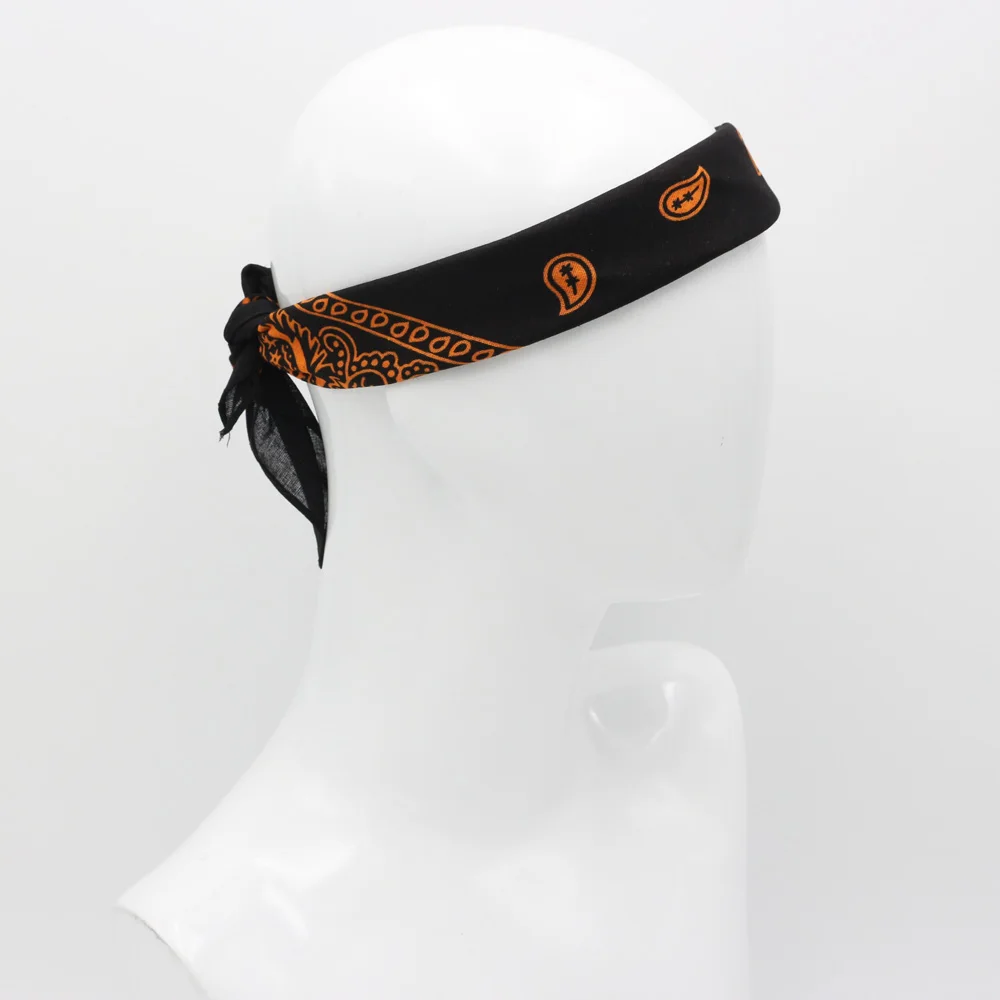 Black With Orange Paisley Cotton Bandanas Men Hiphop Headband Headscarf Women Neckerchief Headwear Handkerchief